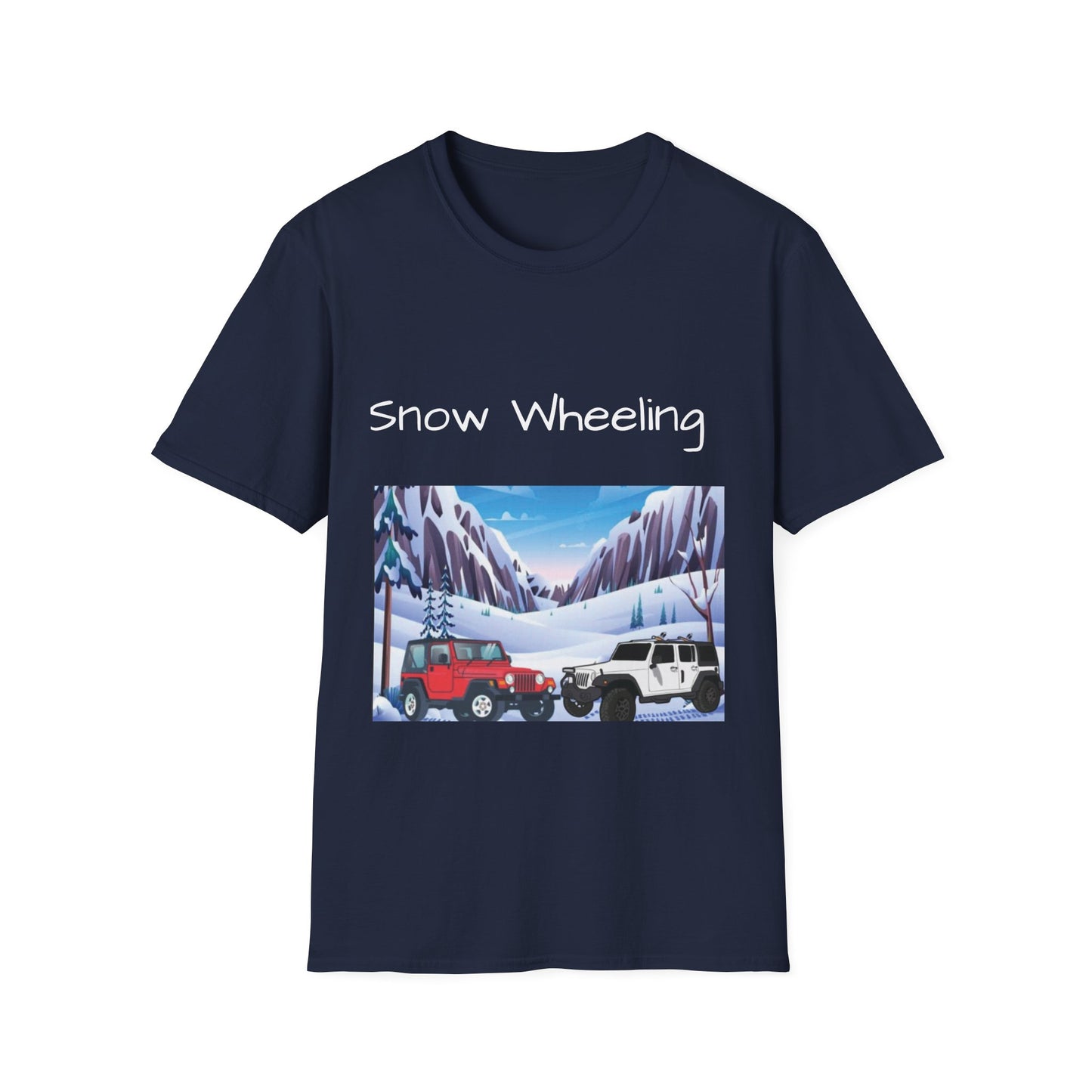 Snow Wheeling with Lucy T-Shirt, Off Roading Adventure Apparel, Colorado Jeep Lover Shirt, Mountain Desert Travel Tee, Unisex Softstyle Top